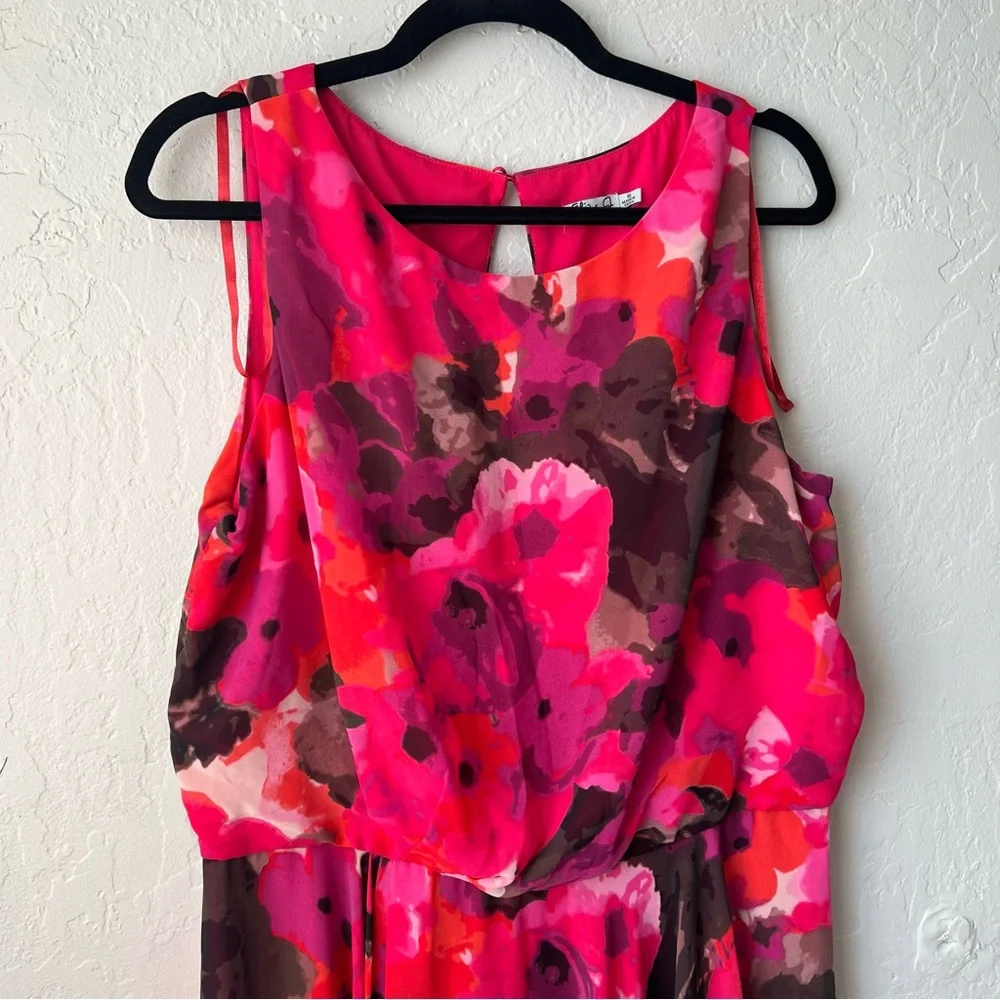 Eliza J Floral High Low Dress Red Black preppy wedding summer bohemian party - Picture 3 of 15